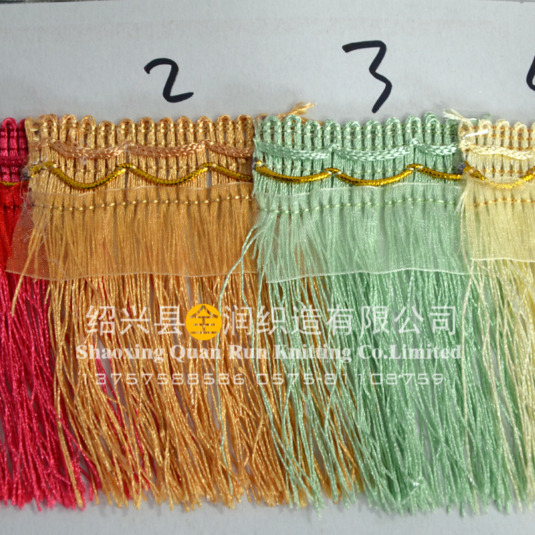 厂家直销11公分宽加密家纺窗帘金丝流苏排须 飘带龙须刺绣