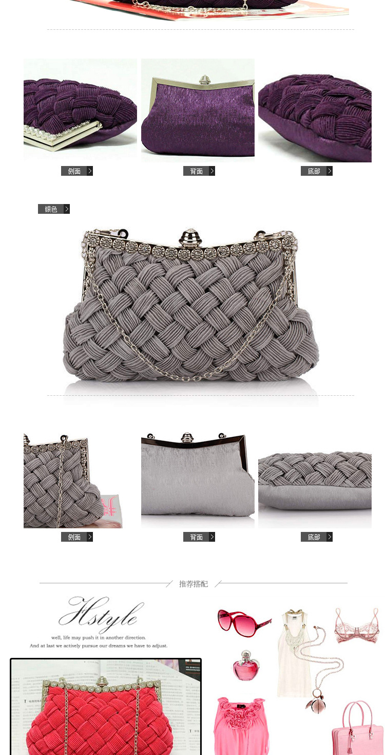 Túi clutch dạ tiệc satin đính đá rhinestone cho cô dâu — Màu trắng, Màu đỏ, Màu tím, Màu xanh đậm chi tiết 11
