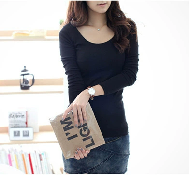 Фабричная ультратонкая приталенная женская футболка, Осеннее нижнее белье с длинными рукавами, облегающее модальное переднее U-образное вырез, большой круглый вырез, плюс жир