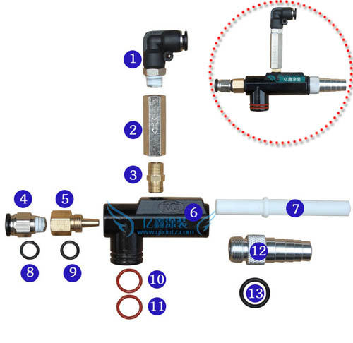 KCI粉泵配件 文氏管 铜针 粉嘴气嘴粉泵芯 接头 静电粉末喷枪配件