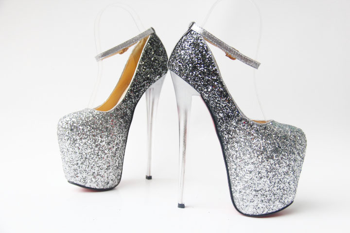 Giày cao gót nữ mũi nhọn đính sequin phối màu, gót siêu mỏng 19 cm, phong cách quyến rũ — Màu vàng chi tiết 5