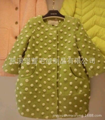 厂家直供 提花羊毛呢圆点布料 秋冬面料服装胚布 毛绒面料