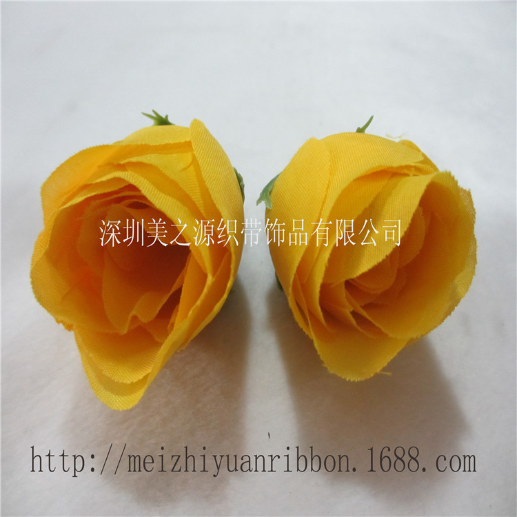 涤纶纺织仿真花朵直径4-5CM黄色玫瑰花婚庆摄影道具多色来样定制