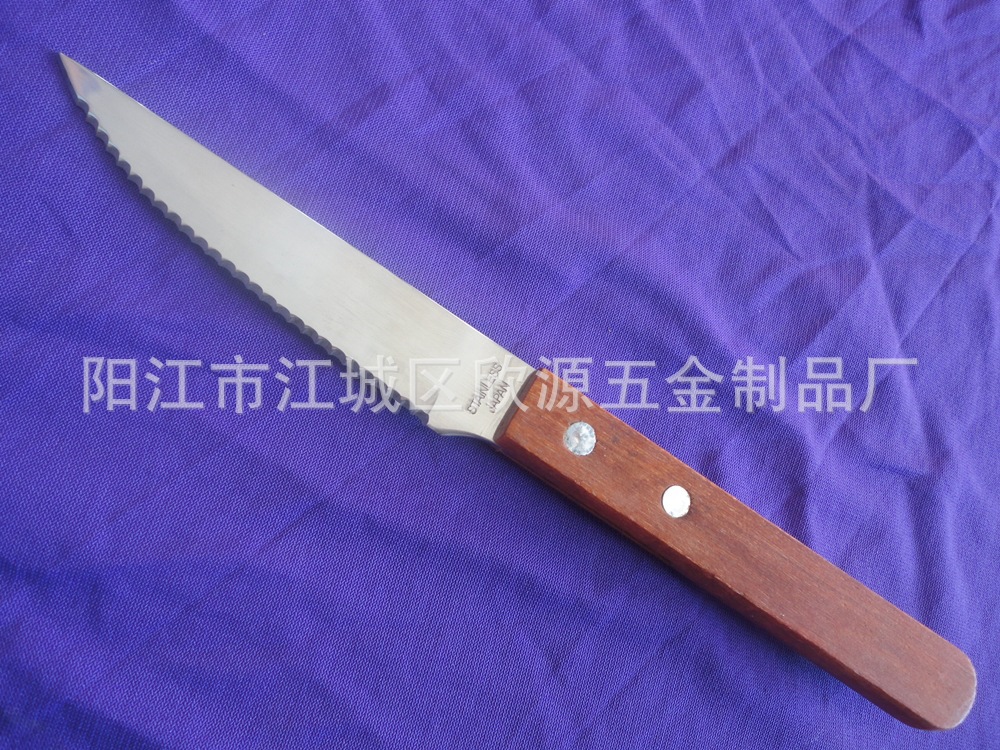 工厂现货 原木手柄加厚型鲍鱼刀 牛扒刀 西餐刀 厨房用品|ms