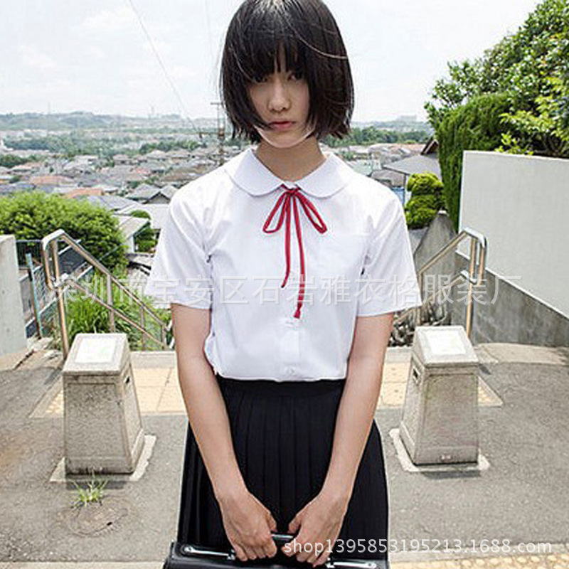 Factory spot wholesale Japanese high school students pill lapel round neck short sleeve kindergarten jk uniform shirt is not through