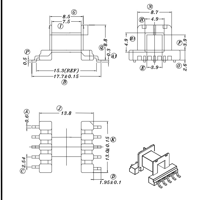 EF12.6 EF12.5   卧式5+5贴片电木骨架 和配套 PC40磁芯