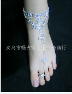 跨境星座水钻脚链韩版时尚连指镶钻脚链戒指一体新娘婚纱饰品批发|ms