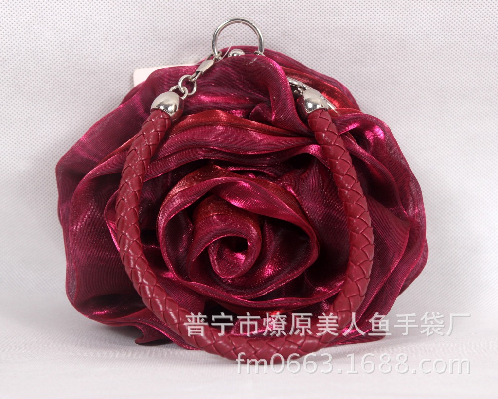 Túi clutch dạ tiệc hình hoa hồng 3D lụa hoa trà — Màu tím, Màu đen, Màu hồng, Màu xanh ngọc chi tiết 27