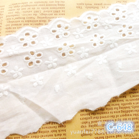 C-648五孔花多层纯棉布料刺绣花边DIY蕾丝纺织服装辅料7.5cm批发