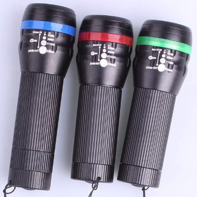 Tiger hunting Bicycle Headlight Telescoping Zoom Strong light Flashlight charge led Aluminum Flashlight Colored Ring Pull Tube