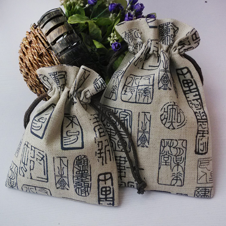 新品佛珠手串把件核桃盘玩袋纯棉麻布印章图案文玩收藏收纳袋批发
