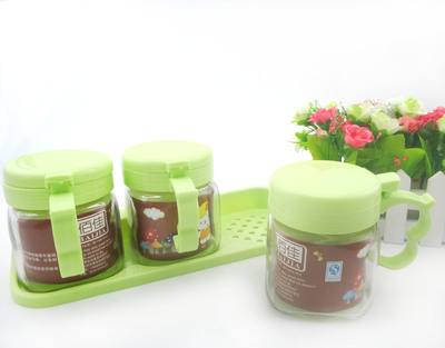 供应批发玻璃三格方形调料盒调味罐  创意时尚调味盒 厨房用品|ms