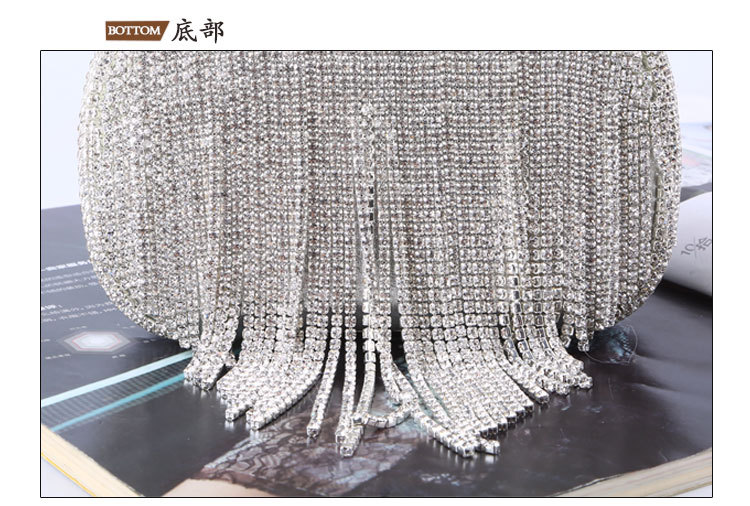 Pu Leather Material Solid Color Pattern Dinner Bag Diamond Tassel Handmade Rhinestone Ring Evening Messenger Clutch Wholesale