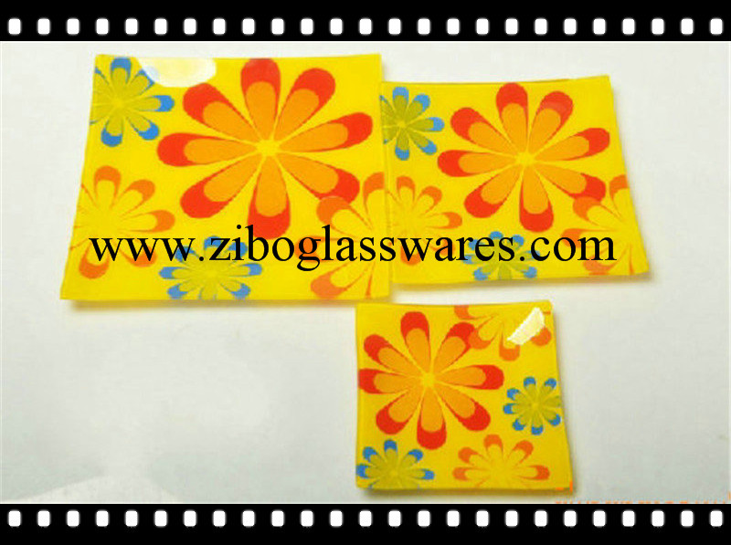 三件套幸运草烤花钢化玻璃盘