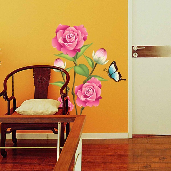 三代可移除墙贴 客厅沙发背景装饰牡丹花贴纸 蝶恋花壁纸AY713