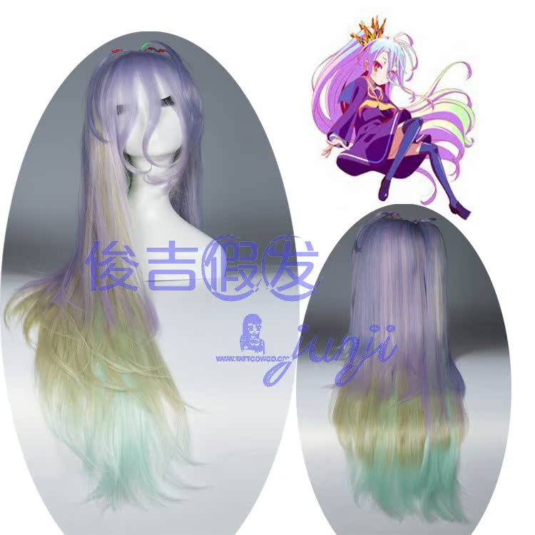 俊吉假发 游戏人生no game no life白しろ渐变色cos假发厂家直销