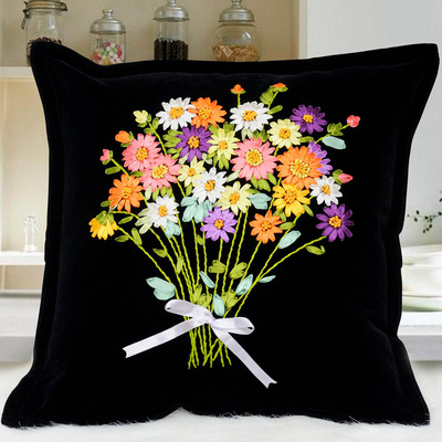 [Recruitment whole country Agents black Flannel Ribbon embroidery direct deal A-0004 Flowers are blooming
