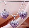 Silver fashionable ceramics, crystal, accessory, set heart-shaped, necklace, pendant, diamond encrusted, gradient