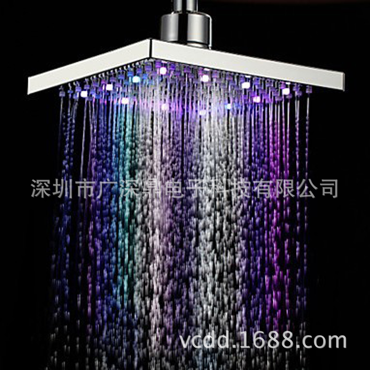 led top spray temperature-controlled three-color light-emitting color-changing nozzle, 8-inch square water-saving pressure-increasing top spray SDH-B1 set Item Picture
