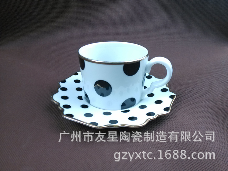 黑白簡約系列咖啡杯碟套裝 圓點條紋時尚歐式咖啡杯