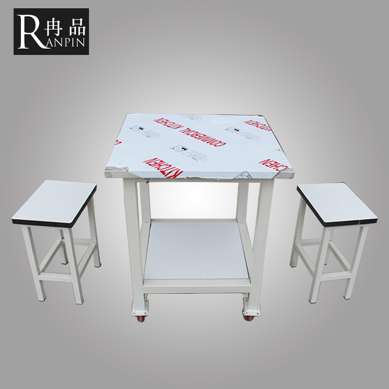 冉品 不锈钢小工作台 带滑轮操作台 厨房案板操作台打包台 双层桌