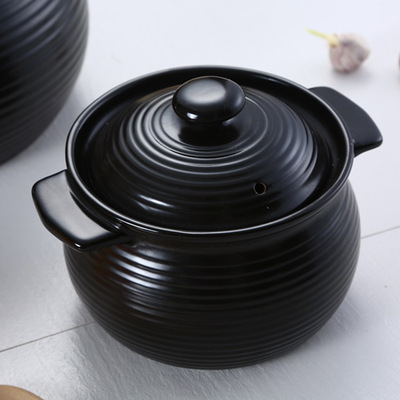 厂家直销批发潮州 双耳螺纹陶瓷锅 黑色炖锅 煲粥耐高温汤锅 明火|ms