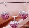 Silver fashionable ceramics, crystal, accessory, set heart-shaped, necklace, pendant, diamond encrusted, gradient