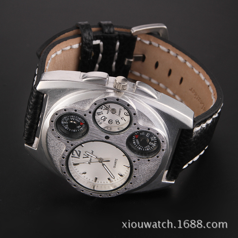 V6双时区炫酷石英手表 韩国潮流运动表 军事武