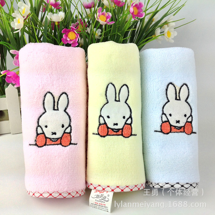 磨毛绣兔子童巾