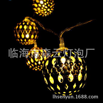 厂家直销电池盒LED灯串 铁丝球 金色/银色镂空电镀球串灯|ms