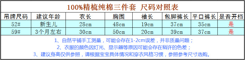 三件套纯棉尺码表