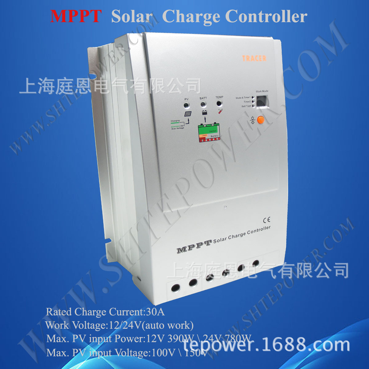 MPPT功率跟踪点技术 150V最大输入电压 30A