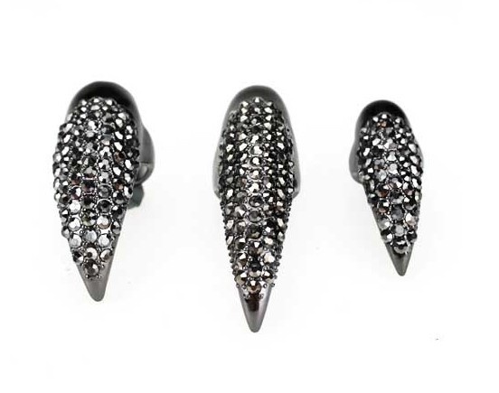 Articulated Diamonds Exaggerated Long Nails Punk Style Fashion Diamond Embellished Cat Demon Tips Long Nail Sleeve Ring display picture 17