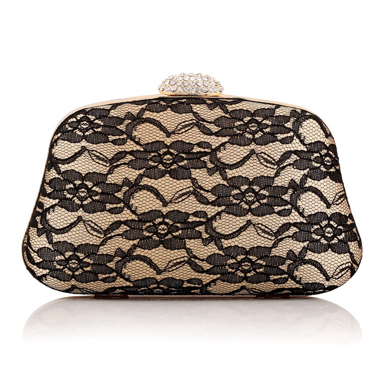 Lace Evening Bag Hard Shell With Drill Clutch Bag Retro Lady Party Chain Bag display picture 1