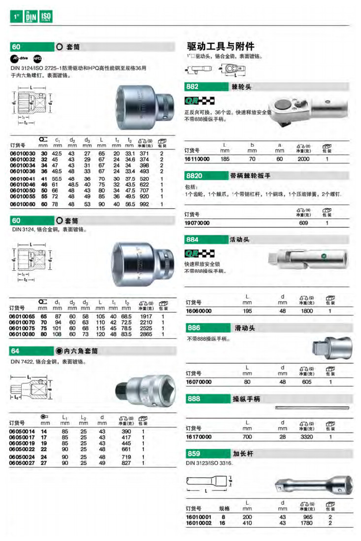 达威力 1”套筒内六角套筒 棘轮扳手棘轮头滑头 接头 1”套筒套装