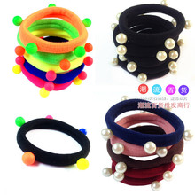 FQ17 2元店发饰 钉珠无接缝毛巾发圈头绳 韩版发圈5颗珠发圈360g