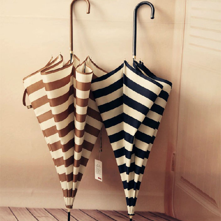 海军条纹晴雨伞条纹学生雨伞长柄女弯柄超强防紫外线遮阳伞日本|ms