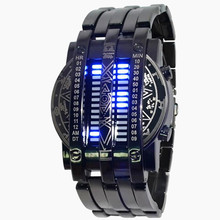 厂家批发二进制钢带LED手表 创意双排灯手表钢铁侠两竖排电子手表