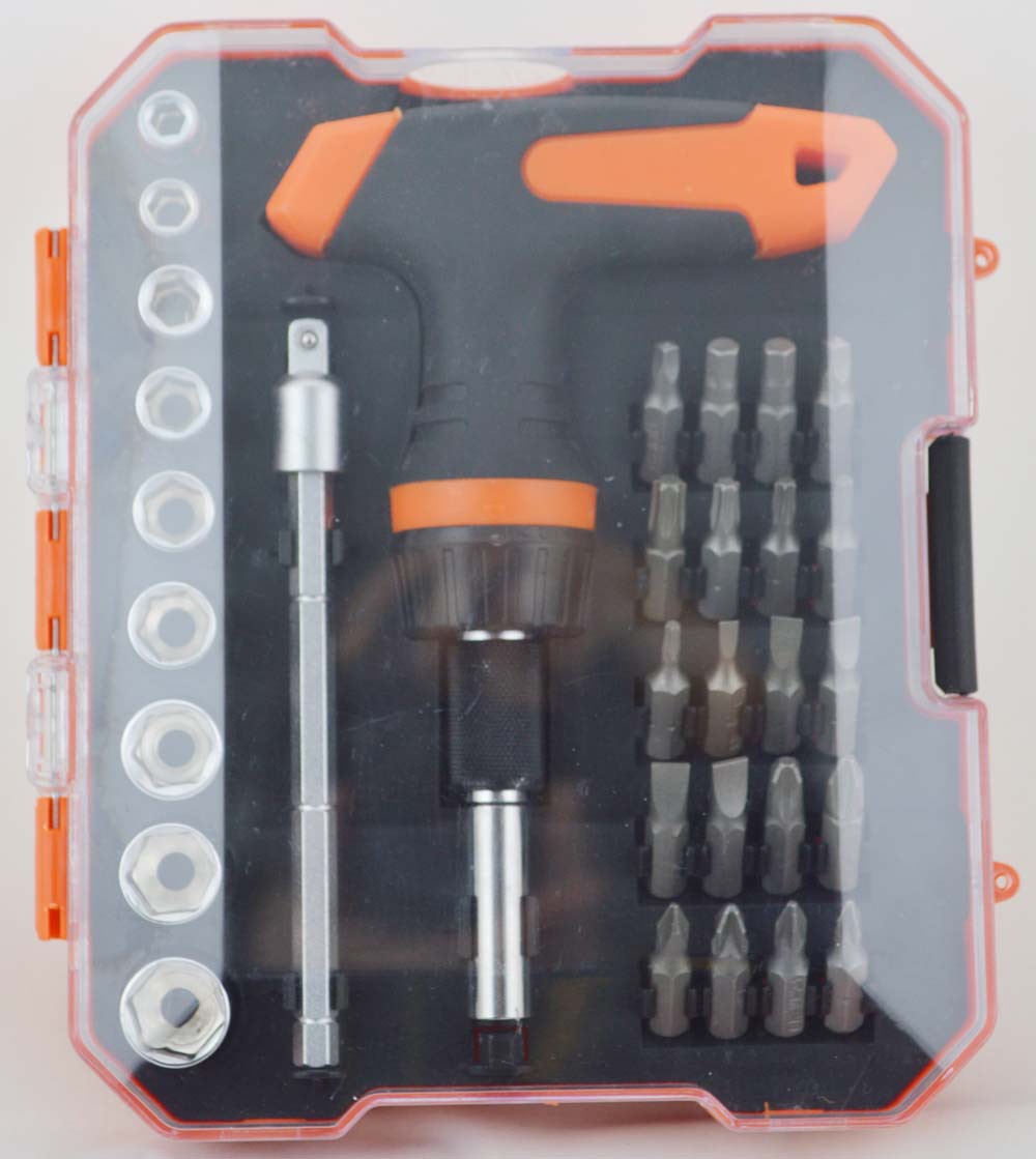 HZF-8226供应32件T型可伸缩棘轮螺丝刀组套，家用修理工具，扳手