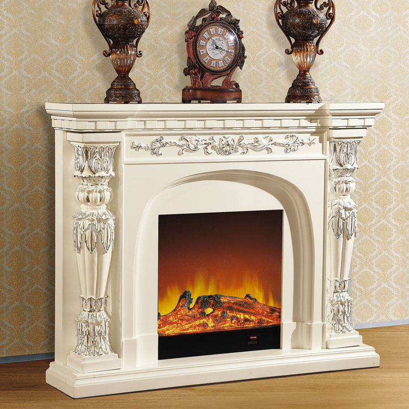 仿古白色深色电发热 取暖柜炉 欧式壁炉1.5米 实木美式装饰架|ru
