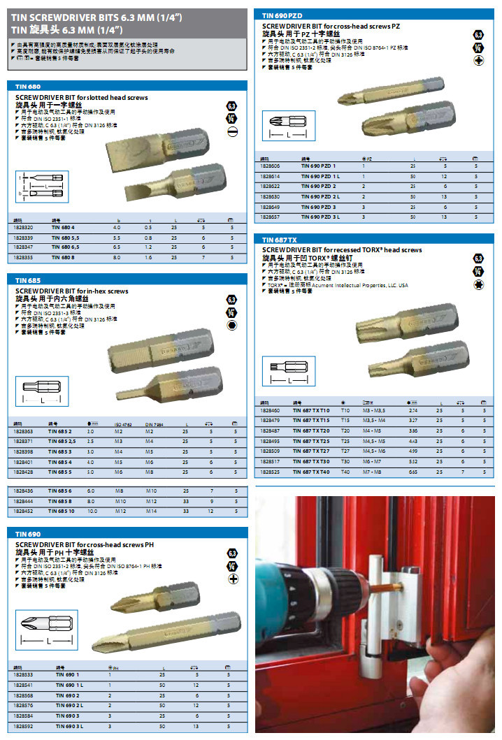 吉多瑞 TIN旋具头6.3MM(1/4)  旋具头套装6.3MM(1/4)