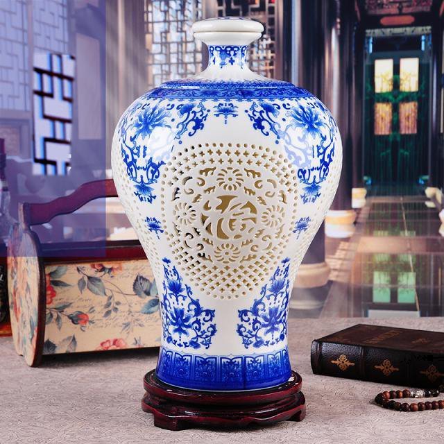 景德镇青花镂空陶瓷酒瓶 5斤装陶瓷酒瓶收藏 五斤装密封白酒酒坛|ms