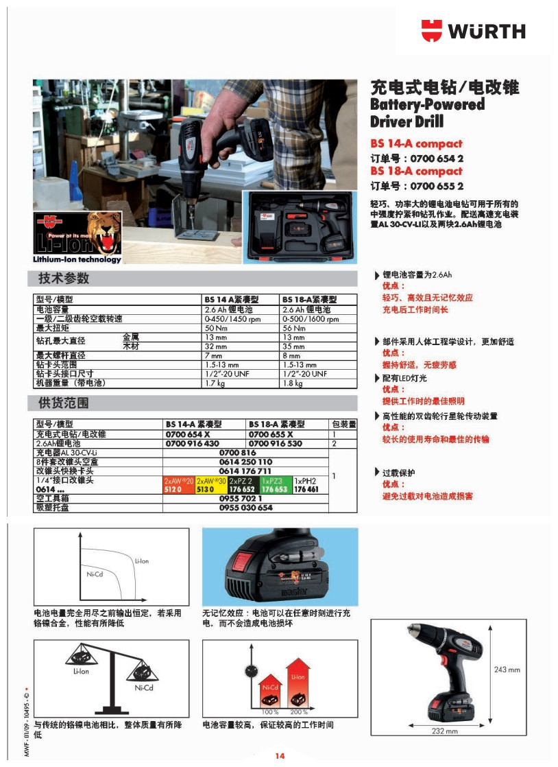 伍尔特 充电电钻充电电钻伍尔特充电式电钻