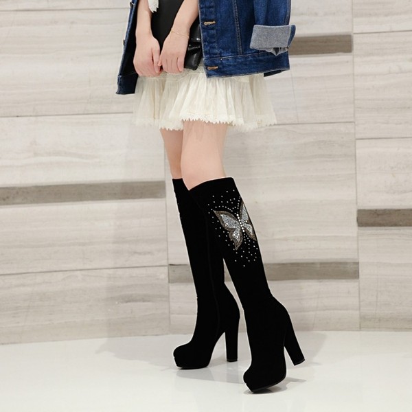 knee boots high heel Knight boots thick heel side zipper long boots