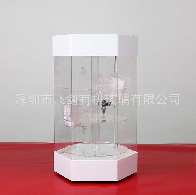 首饰礼品精品亚克力旋转展示柜 六角旋转有机玻璃三层展示柜