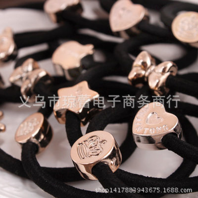 Promotional small gifts 2 yuan store Korean style hair accessories imitation metal crown rubber band hair rope gold bead hair ring wholesale