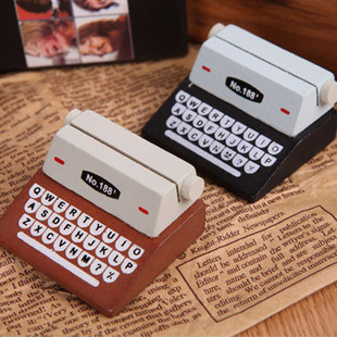 Zakka Grocery Creative Home Wooden Typewriter Message Holder Name card holder Notes Holder