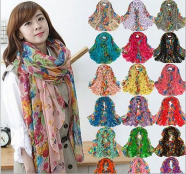 女百花爭豔 田園碎花大花長方形 巴厘紗超大圍巾