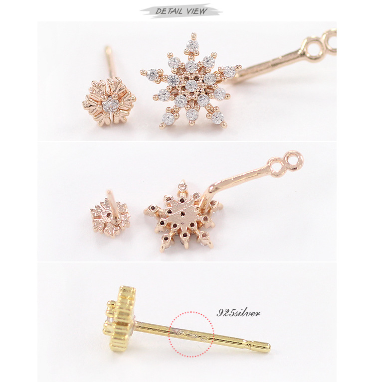 Snowflake Cubic Zirconia Stud Earrings With Diamonds display picture 2