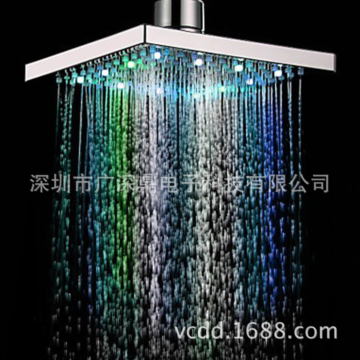 led top spray temperature-controlled three-color light-emitting color-changing nozzle, 8-inch square water-saving pressure-increasing top spray SDH-B1 set Specification drawing